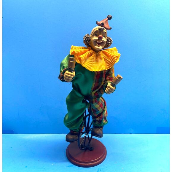 Vintage Circus Clown Figurine with Maracas Unicycle Hand-Painted 12" Multicolor - Picture 1 of 11